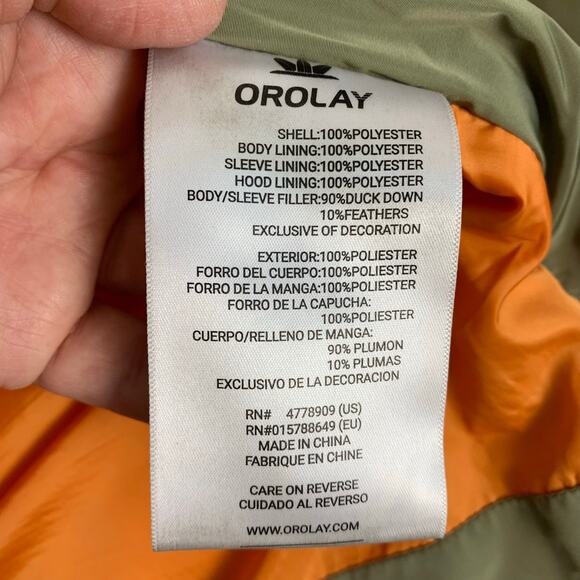 OROLAY Women's XS Thickened Down Hooded Coat Army Green Orange Lining - Picture 12 of 13
